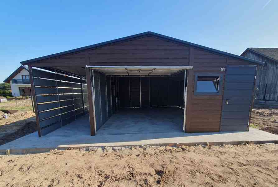 Plechova garáž 5x6 přistřešek 1,5 výklopná vrata okno TS636 - foto 4