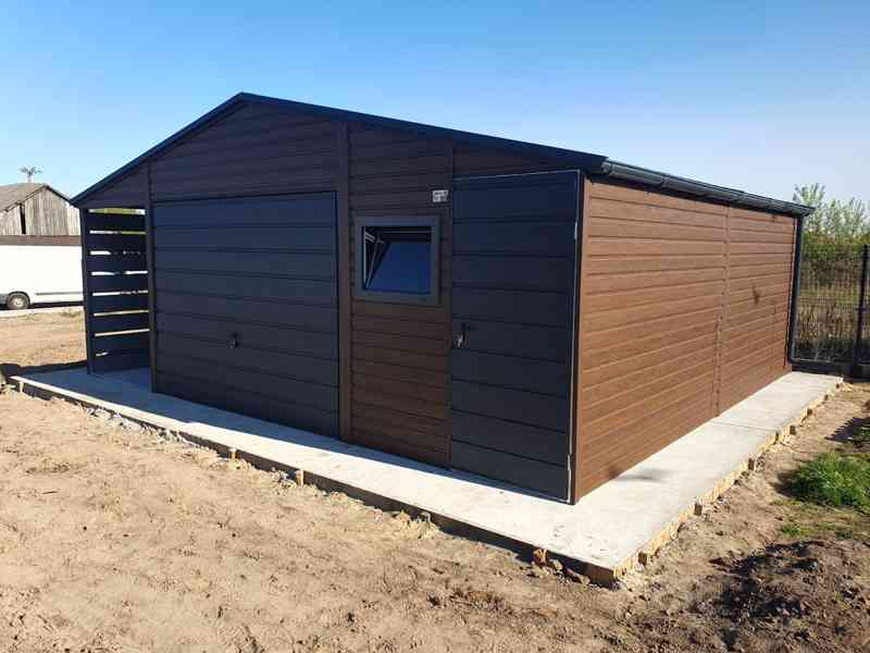 Plechova garáž 5x6 přistřešek 1,5 výklopná vrata okno TS636 - foto 2