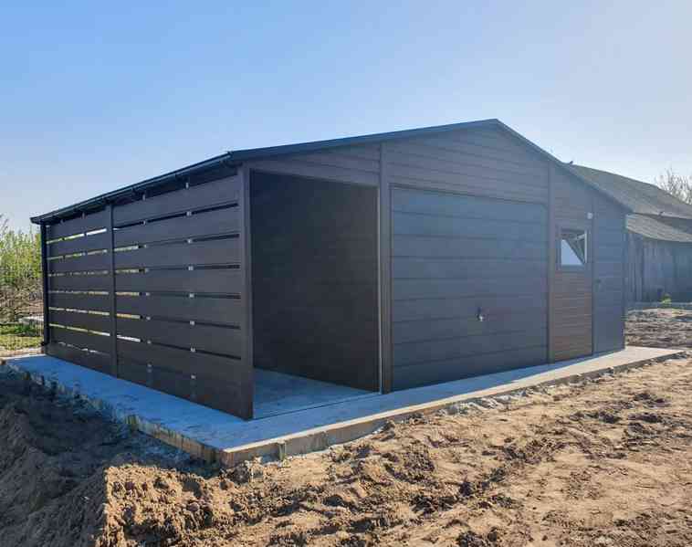 Plechova garáž 5x6 přistřešek 1,5 výklopná vrata okno TS636 - foto 5