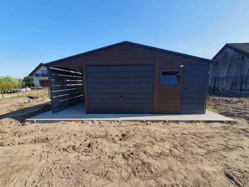Plechova garáž 5x6 přistřešek 1,5 výklopná vrata okno TS636 - foto 3