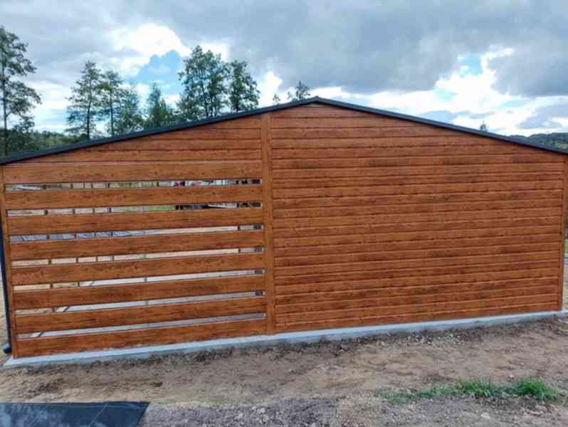 Plechova garáž  5x6m + přístřešek 4m  výklopná vrata - TS845 - foto 8