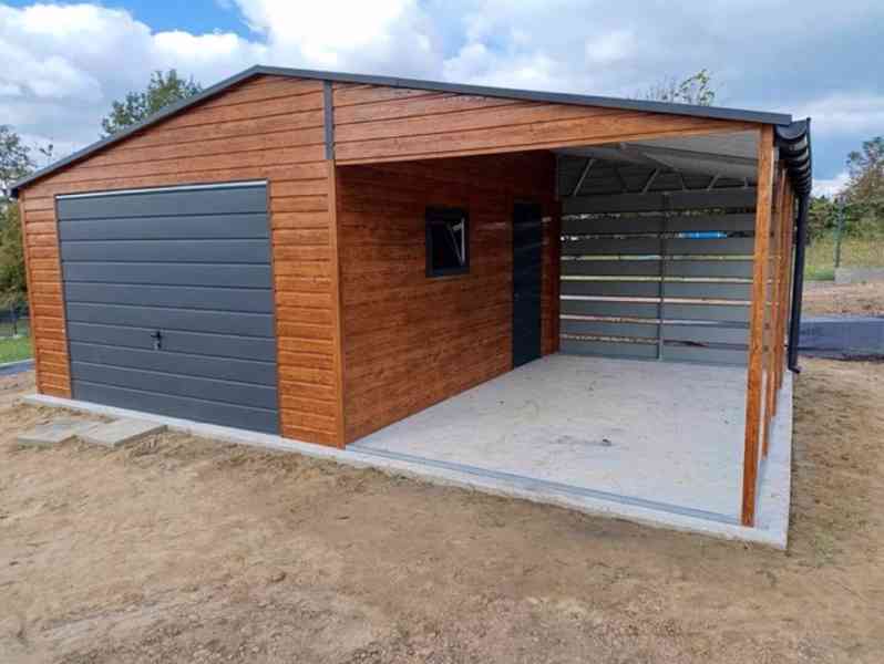 Plechova garáž  5x6m + přístřešek 4m  výklopná vrata - TS845 - foto 5