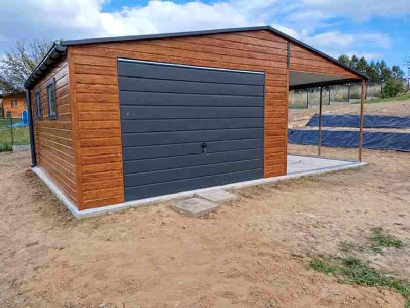 Plechova garáž  5x6m + přístřešek 4m  výklopná vrata - TS845 - foto 4