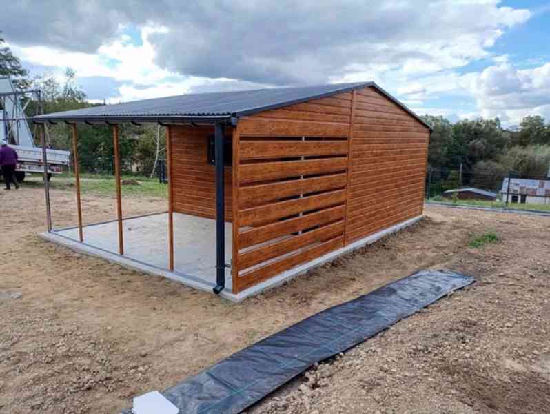 Plechova garáž  5x6m + přístřešek 4m  výklopná vrata - TS845 - foto 7