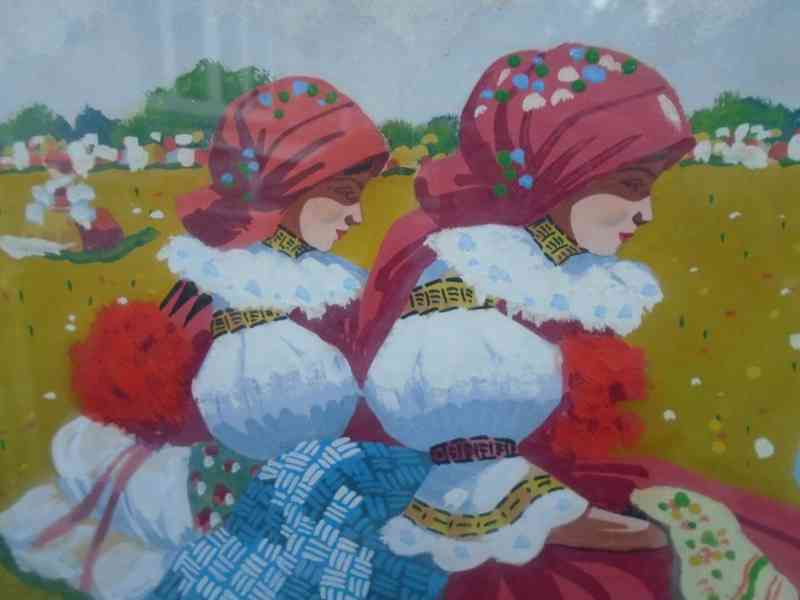 Obraz Modlitba a Šohaj a dívky v krojích F. Šneidr olej - foto 9
