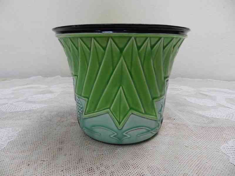 Krásný Art Deco zelený Květináč Květník s Akty  - foto 2