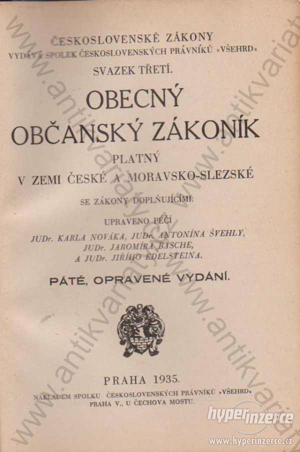 Obecný občanský zákoník svazek třetí 1935 VŠEHRD - foto 1