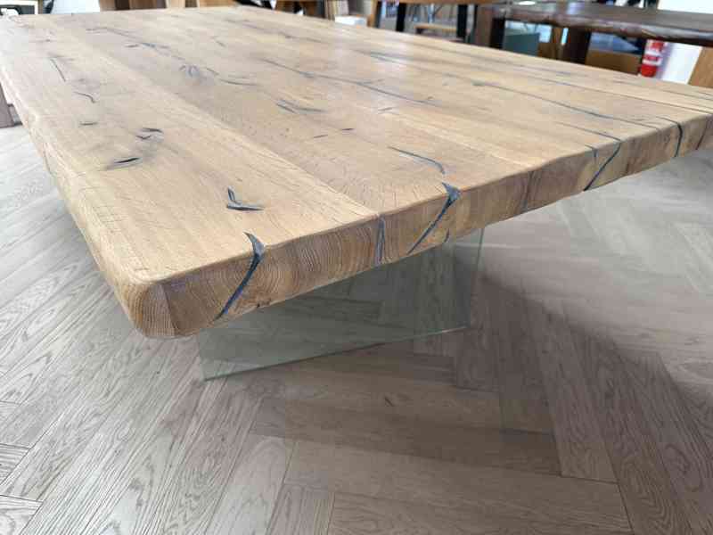 Luxusní dubový stůl se skleněným podnožím - 2350 x 1210 mm - foto 8