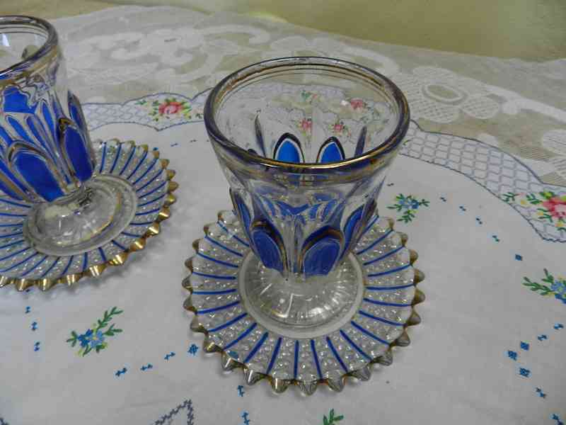 Krásné modré secesní Sklenice Grogovky s talířky - foto 3