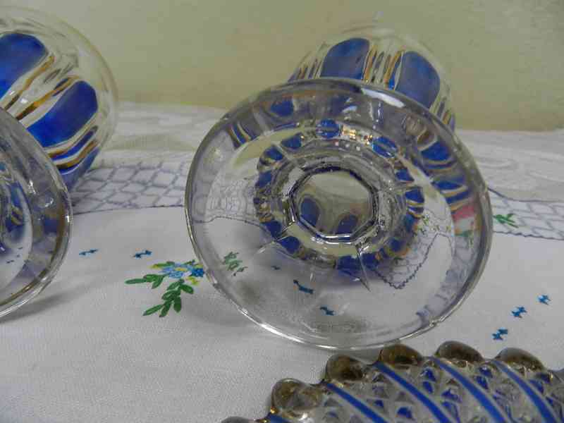 Krásné modré secesní Sklenice Grogovky s talířky - foto 7