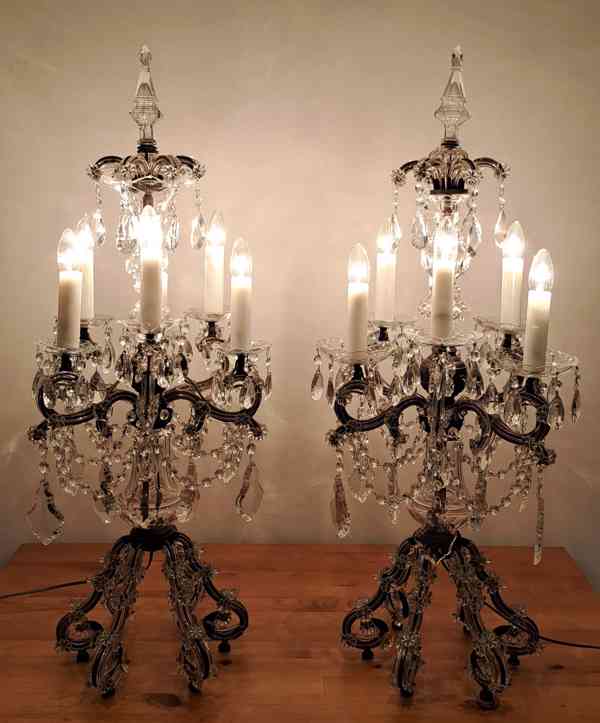 Starožitné křišťálové párové lampy,  r.v. 1890 - 1900 - foto 4