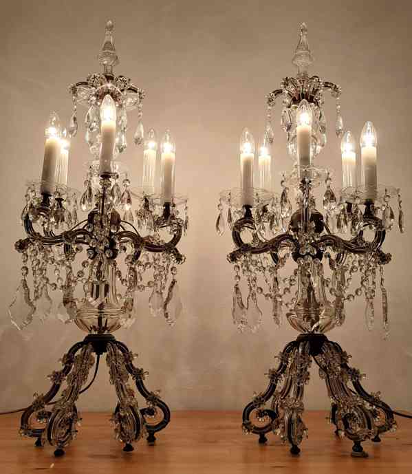 Starožitné křišťálové párové lampy,  r.v. 1890 - 1900 - foto 1