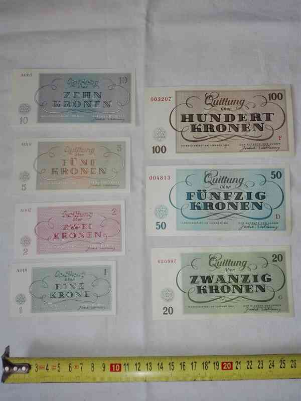 Židovské bankovky Terezín kompletní 7 ks - foto 1