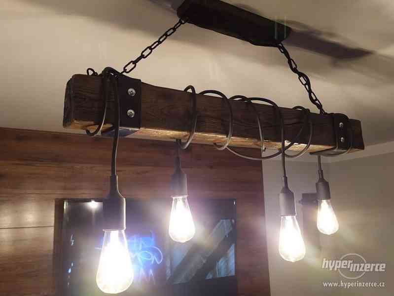 Závěsná lampa, dřevěný paprsek, styl LOFT, rustikální, - foto 2