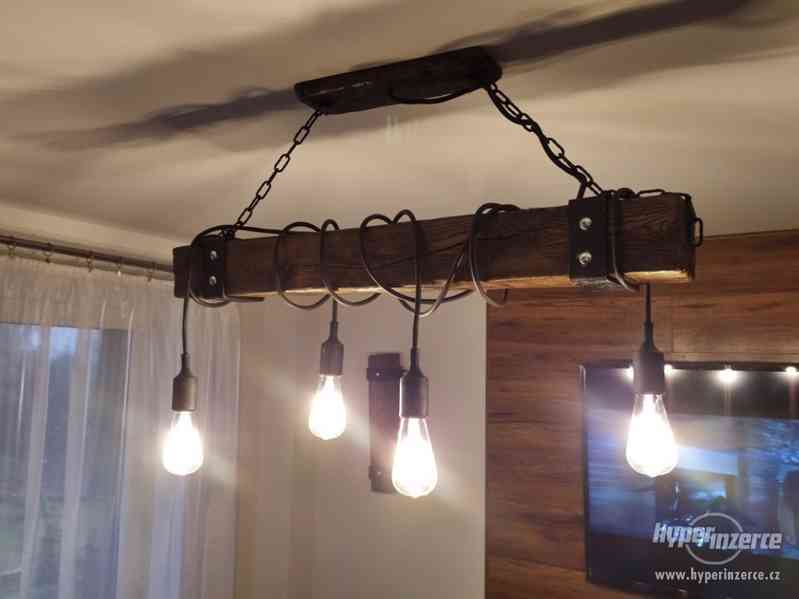 Závěsná lampa, dřevěný paprsek, styl LOFT, rustikální, - foto 3