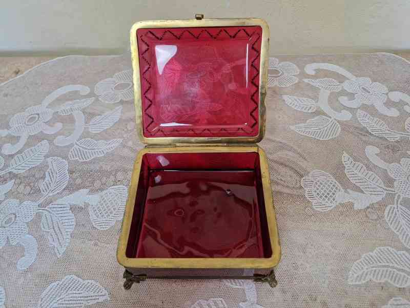 Krásná masivní rubínová Dóza Biedermeier Ptáček Motýl 19st - foto 7