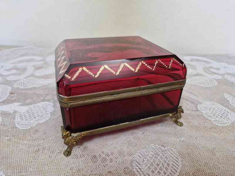 Krásná masivní rubínová Dóza Biedermeier Ptáček Motýl 19st - foto 4