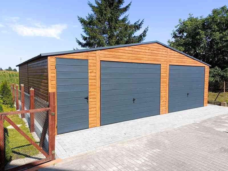 Plechová garáž 8x7m, sedlová střecha 2x výklopná vrata TS256 - foto 3