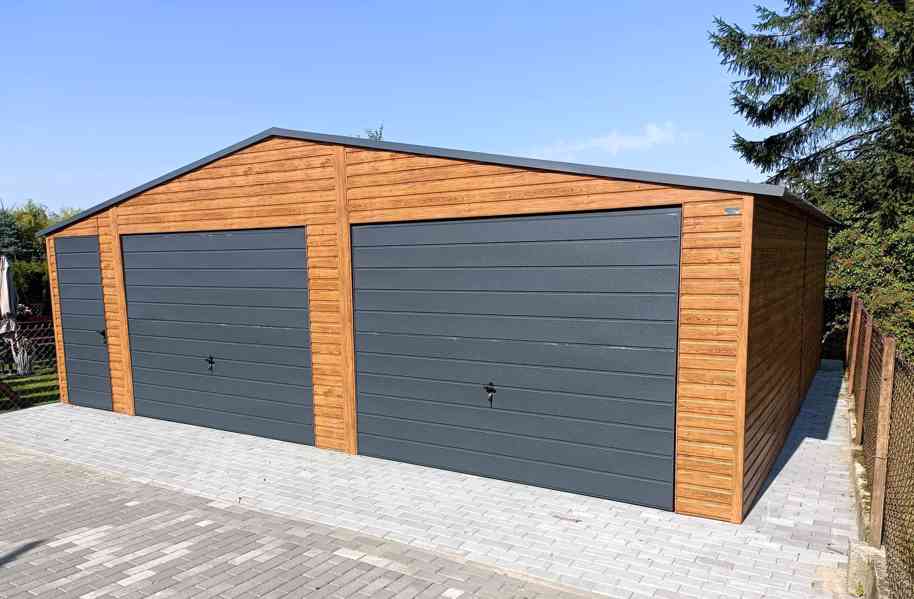 Plechová garáž 8x7m, sedlová střecha 2x výklopná vrata TS256 - foto 2