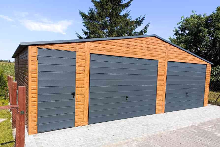 Plechová garáž 8x7m, sedlová střecha 2x výklopná vrata TS256 - foto 5