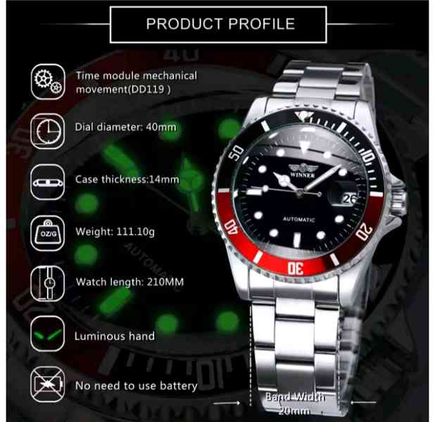 Elegantní hodinky WINNER®, Automatické, mechanické - NOVÉ - foto 3