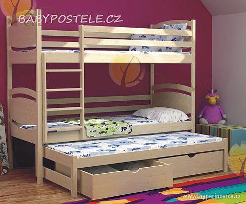 Nová patrová postel pro 3 děti, vše v ceně,záruka 2 roky - foto 1