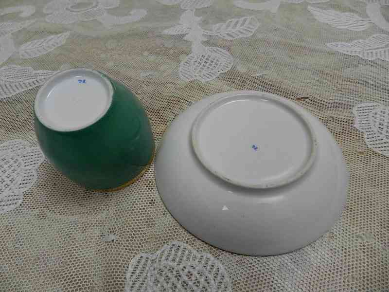 Hezký zelený Hrnek s podšálkem Šapo Labuť Slavkov 19st  - foto 7