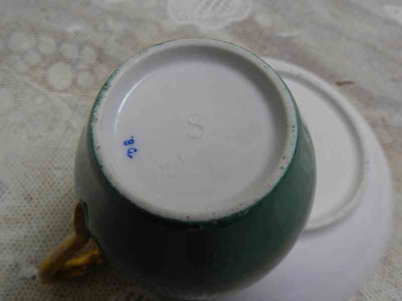 Hezký zelený Hrnek s podšálkem Šapo Labuť Slavkov 19st  - foto 6