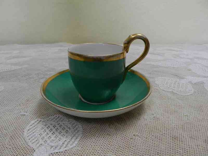 Hezký zelený Hrnek s podšálkem Šapo Labuť Slavkov 19st  - foto 2