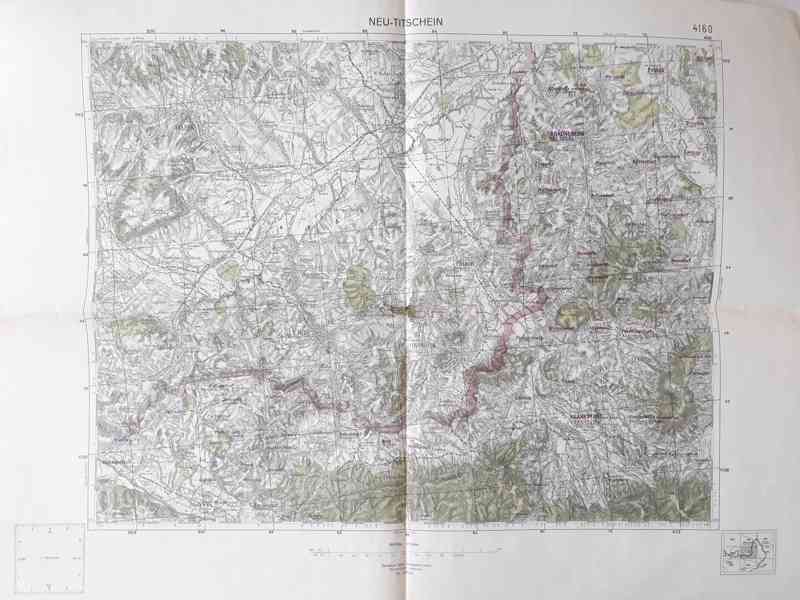 Mapa Nový Jičín (Neu Titschein) - Protektorát, měř. 1:75 000
