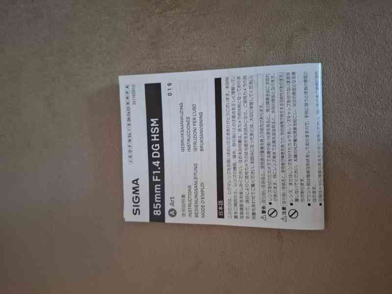 Prodám objektiv Sigma 85/1.4 DG HSM ART pro Canon  - foto 7