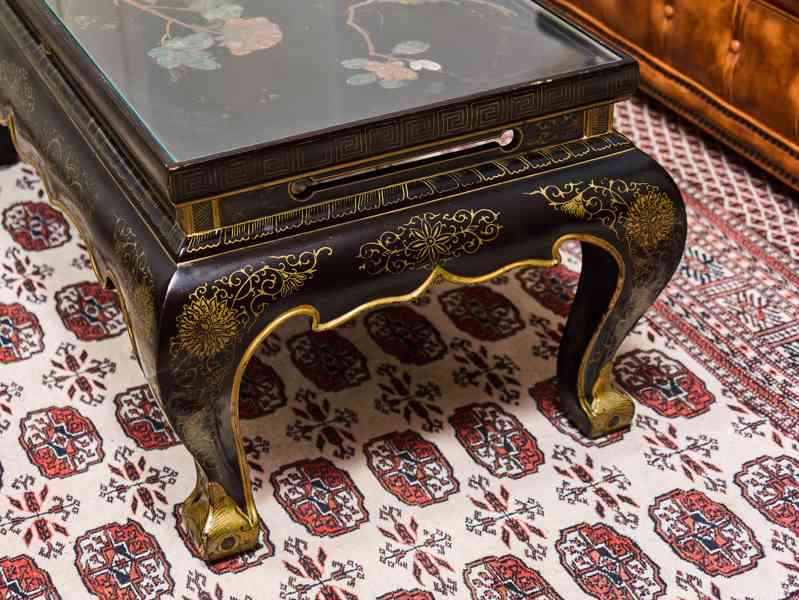Starožitný čínský lakovaný stolek s kamennou intarzií - foto 7