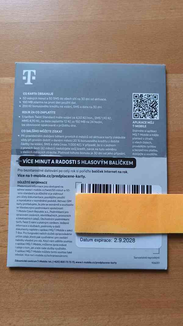 Předplacená karta T-Mobile 50 min / 50 SMS s kreditem 200 Kč - foto 2