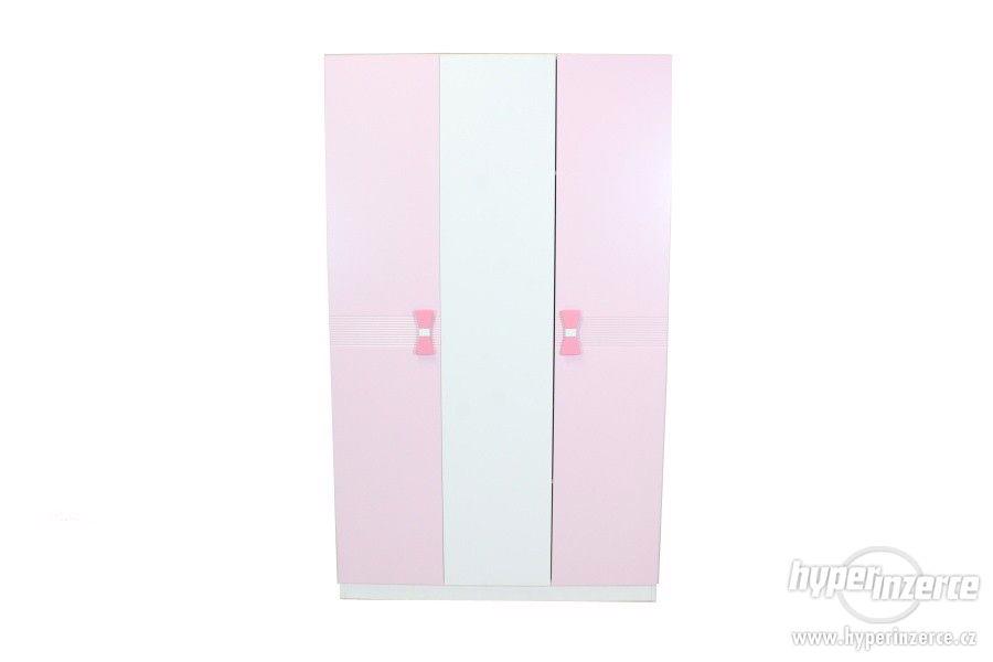Trojdílná šatní skříň, růžová/bílá, mašle - foto 1