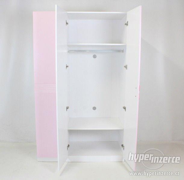 Trojdílná šatní skříň, růžová/bílá, mašle - foto 2