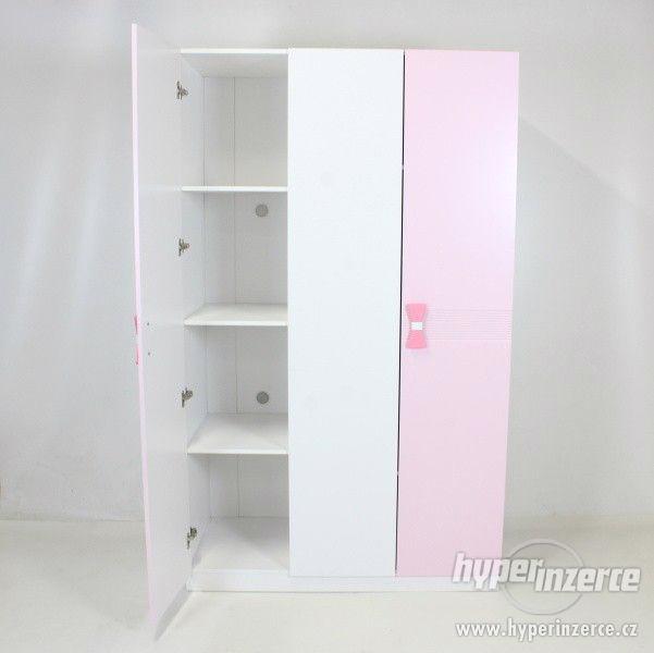Trojdílná šatní skříň, růžová/bílá, mašle - foto 3