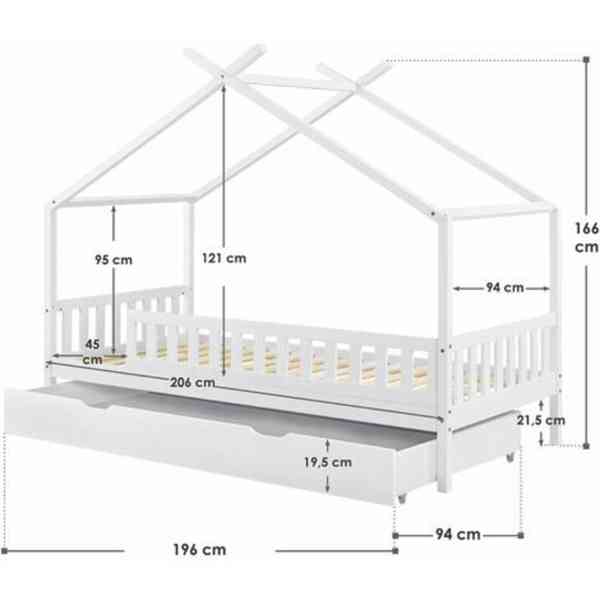Dětská domečková postel Tipi 94 × 206 × 166 cm | bílá - foto 2
