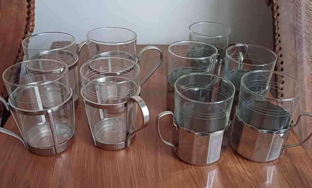 Retro skleněné šálky Jena Glass , antikorozní kovové držáky - foto 3