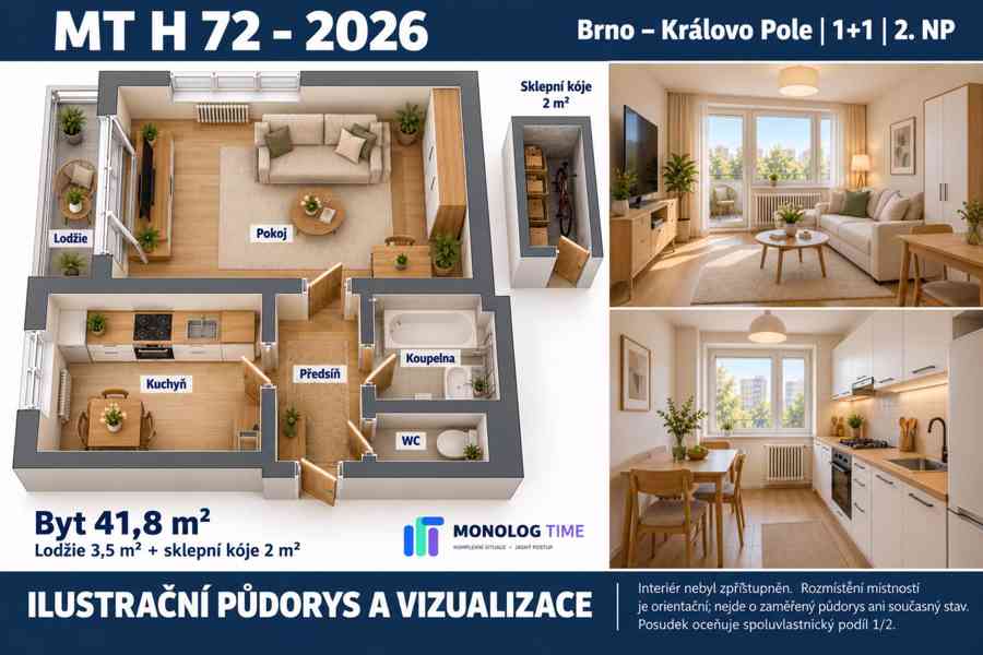 BJ Brno – Královo Pole, 1+1/L, ve 2.NP, 41,8 m²  - foto 2