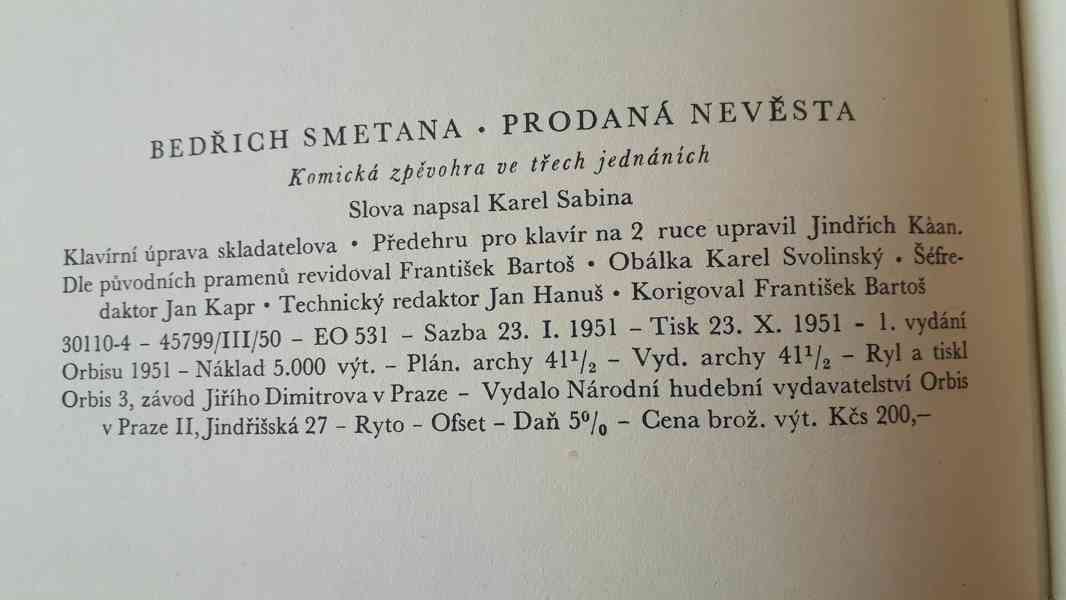  Prodaná nevěsta (Bedřich Smetana) klavírní úprava (vyd.1951 - foto 7