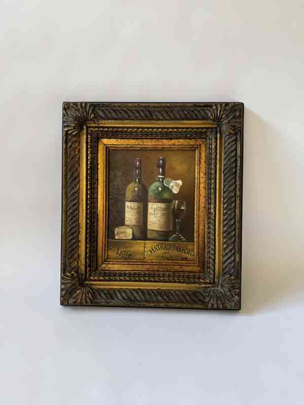 Lahev vína Chateau - obraz ve zlatém zdobeném rámu - foto 1