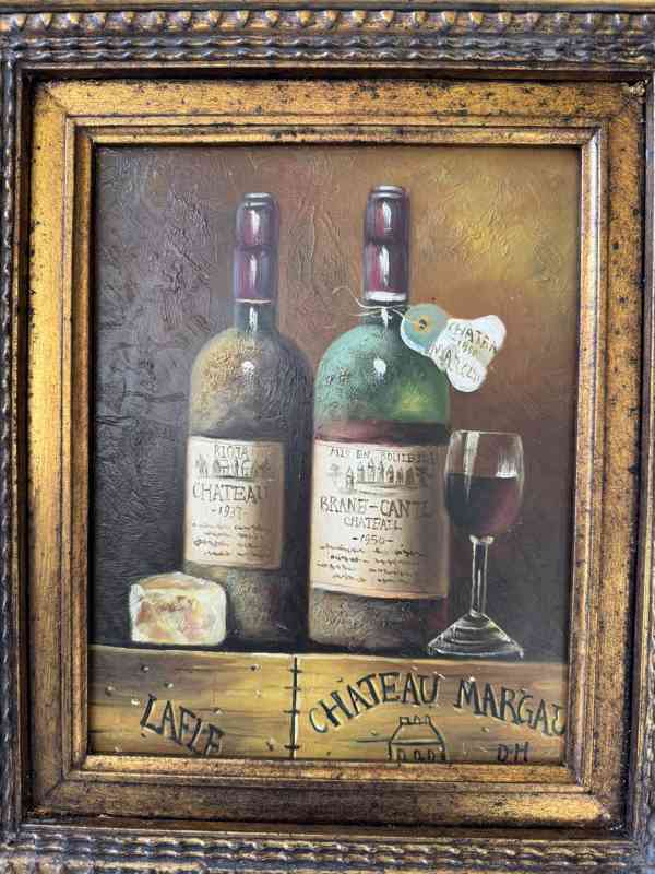 Lahev vína Chateau - obraz ve zlatém zdobeném rámu - foto 2