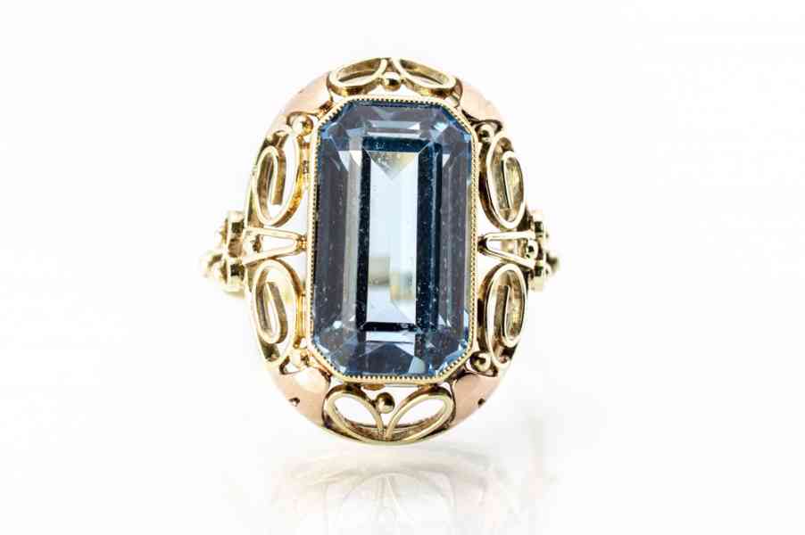 Zlatý prsten s modrým kamenem, vel.61 - foto 1