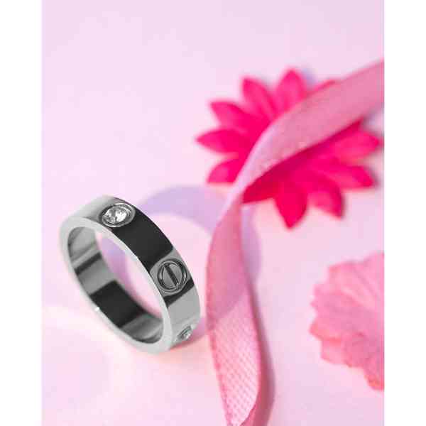 Diamond Style - Široký prsten / prstýnek Love stříbrné barvy - foto 4