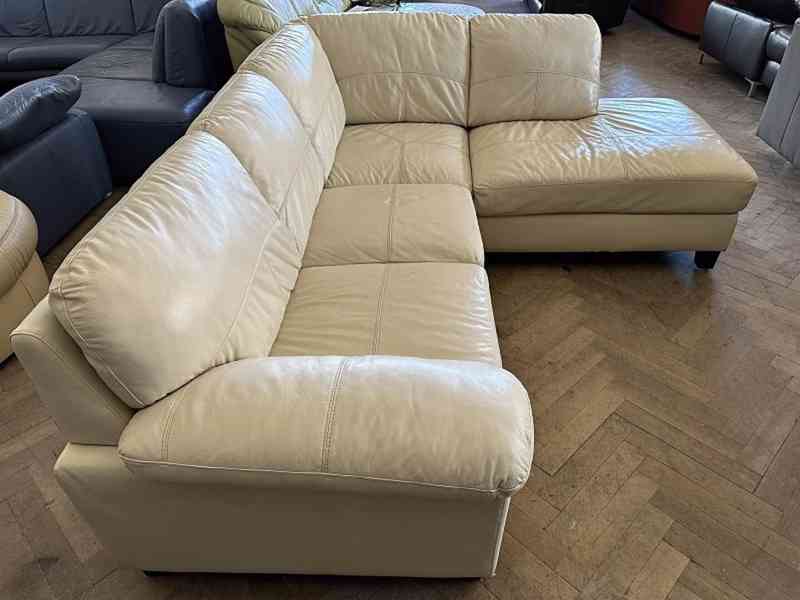 136 Kožená rohová sedací souprava sedačka krémová - foto 2