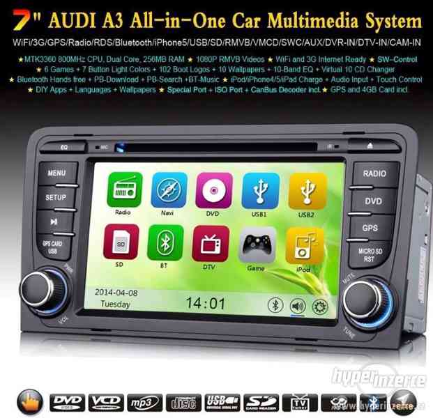 AUDI A3 + A4 Dotykove Autoradio + Navi GPS DVD BT USB SD - foto 3