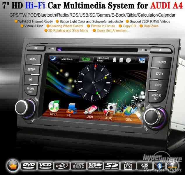 AUDI A3 + A4 Dotykove Autoradio + Navi GPS DVD BT USB SD - foto 4