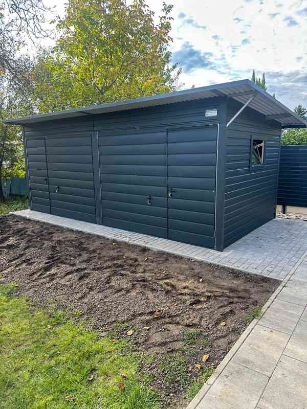 Plechova garáž 6x3 2x výklopná vrata 2x okno 2x dveře TS1006 - foto 5