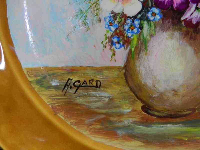 Hezký starý ručně malovaný Talíř Květiny Francie Signováno - foto 2