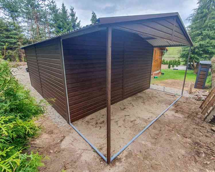 Plechova garáž 4,5x6m přístřešek 1,5m výklopná vrata TS648 - foto 3